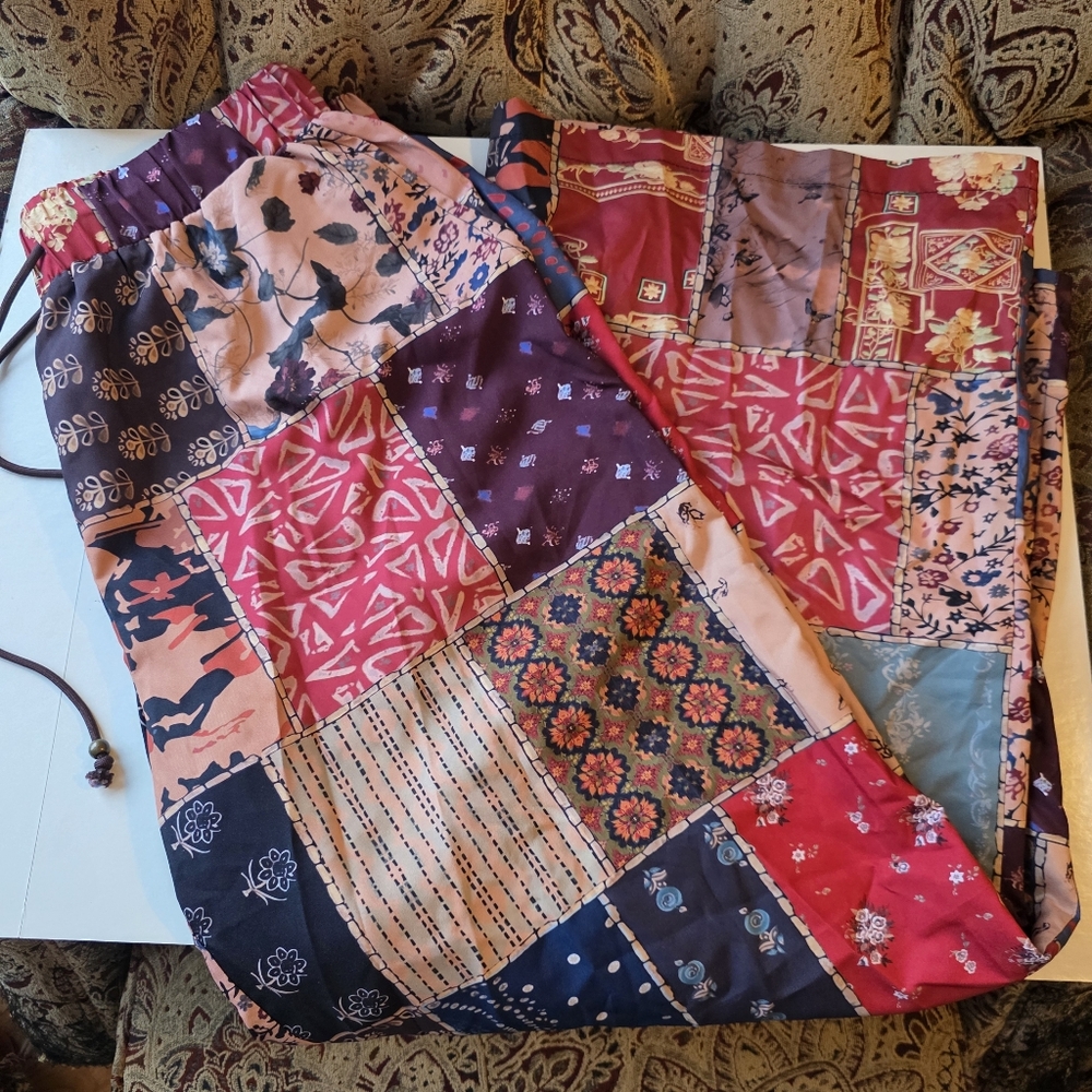 Colorful Patchwork Hippy Granola Girl Pants Wide Leg